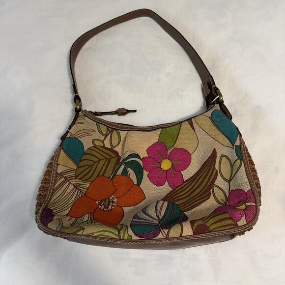fossil modern vintage floral boho rattan shoulder bag y2k retro purse - Picture 3 of 7